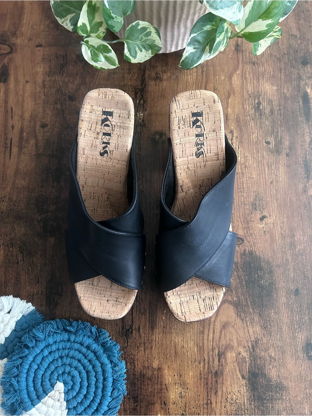 Kork-Ease Black Cork Slide Mules